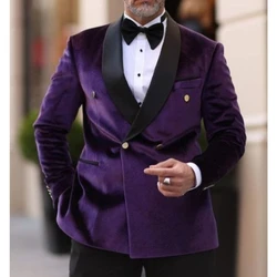 Latest Design Velvet Men Blazer Purple 1 Piece Fashion Shawl Lapel Wedding Tuxedo Jacket Slim Fit Prom Party Dinner Blazer