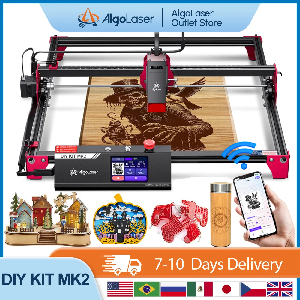 

Algolaser DIY KIT MK2 10W Laser Cutting CNC Engraving Machine 400mmx435mm For Stainless Steel Wood Acrylic Fixed Focus Laser