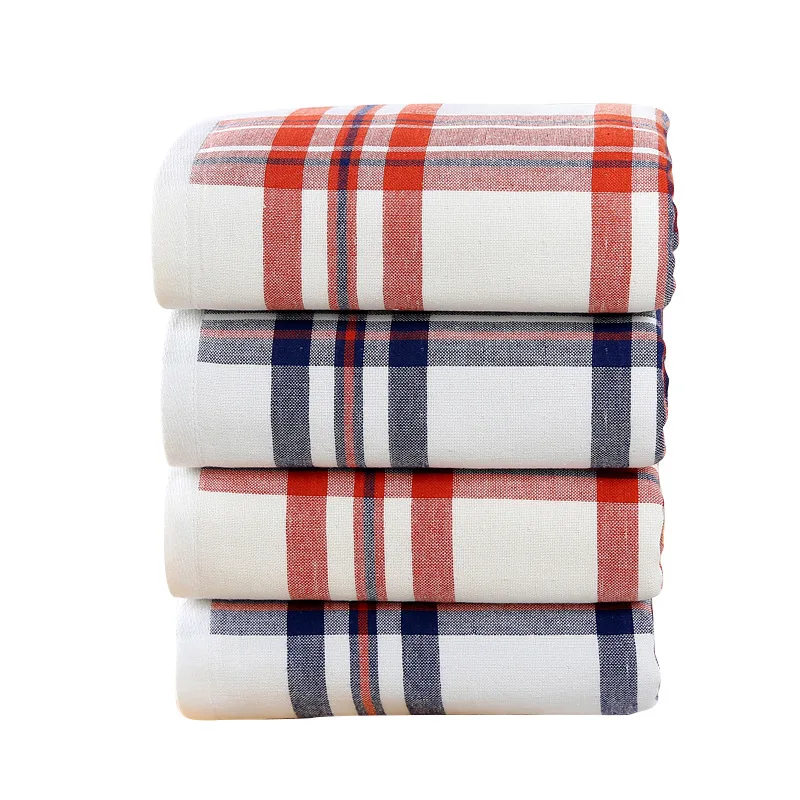 

Plaid Terry Cloth Bath Towel 100 Cotton Japanese for Men Women Adults Bathroom 70*140