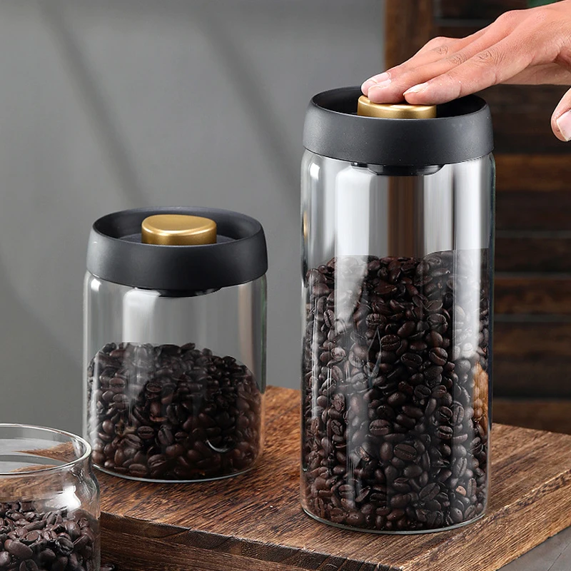 Vacuum Sealed Tank Coffee Bean Glass Sealed Jar Household Moisture-proof Air Extraction Airtight Container Coffee Set
