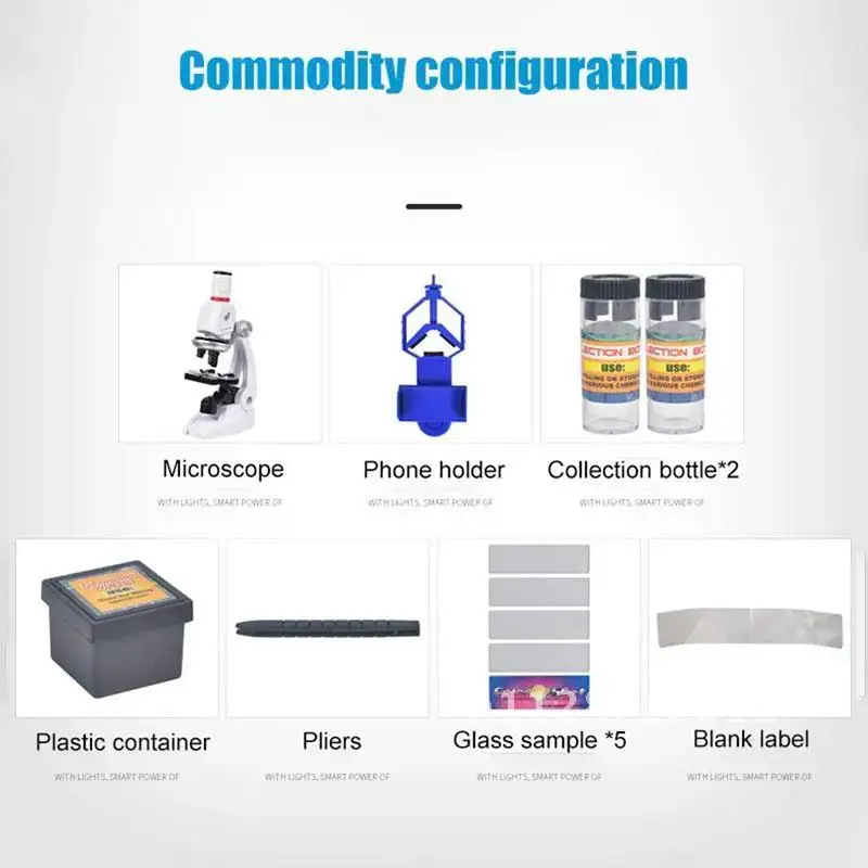 100X 400X 1200X Microscope Compound LED Student Science Lab Kit With Phone Holder