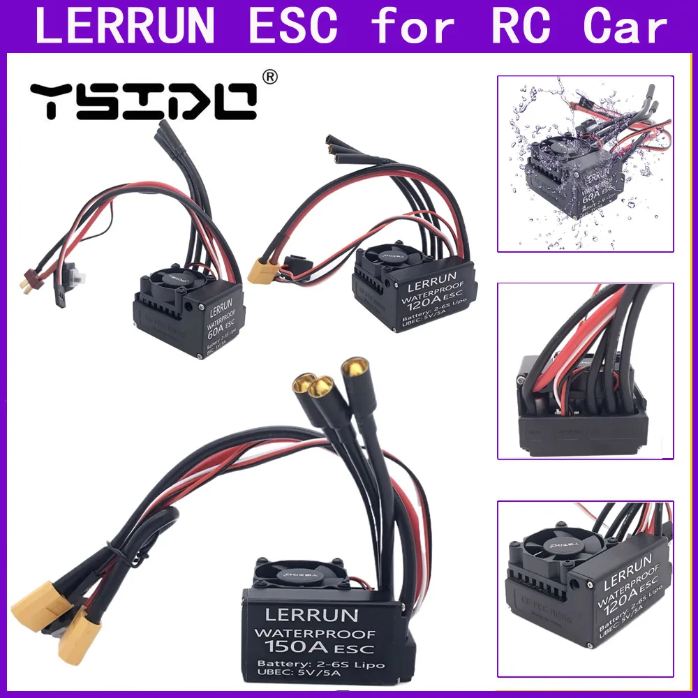 

YSIDO Waterproof ALU Shell LERRUN RC Car 60A 80A 120A 150A ESC for 1/8 1/10 1/12 1/14 1/16 RC Brushless Motor