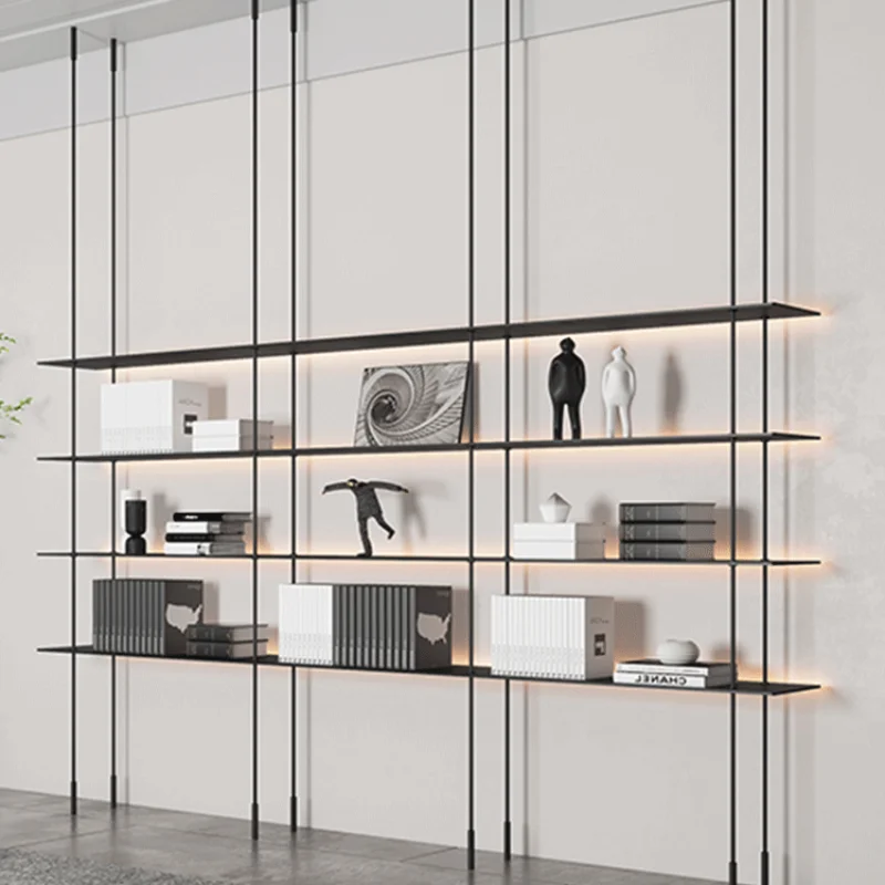 

Modern Simple Light Luxury Bookshelf Wrought Iron Shelf Through Top Floor Multi-layer Storage Rack Household Display