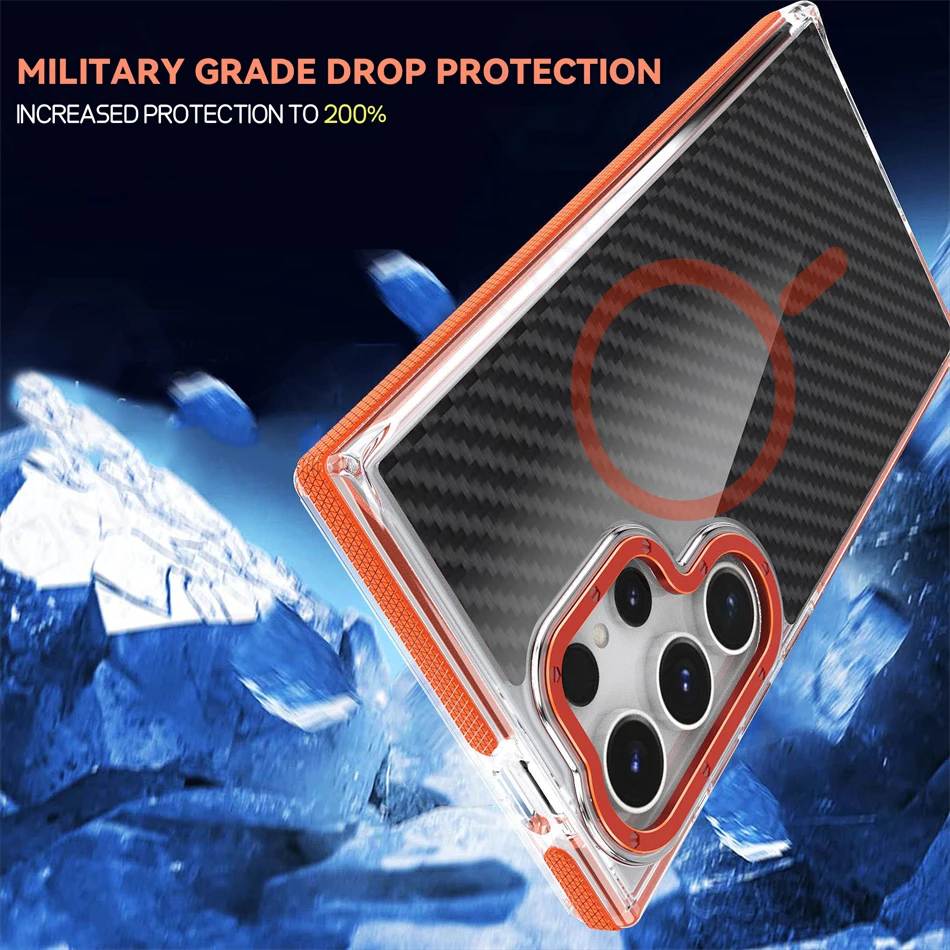 Magnetic Carbon Fiber Pattern Wireless Charge Case For Samsung Galaxy S23 Plus S24 S25 S26 Ultra A53 A55 Armor Cover For Magsafe