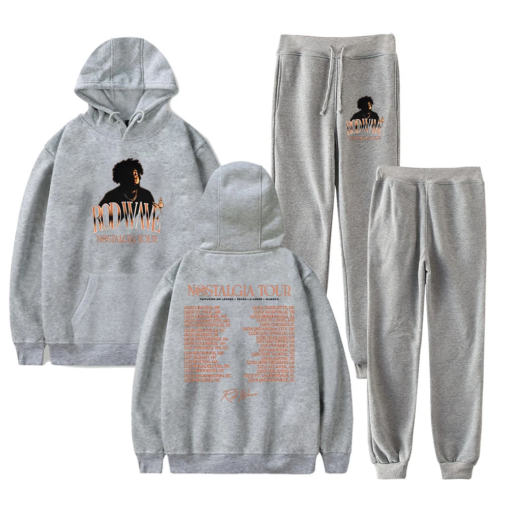 Rod Wave Nostalgia Tour Hoodie Boys/Girls Jogger Pants Two Piece Set Sweatshirt Sweatpants Rap Hip hop Women Men's Set