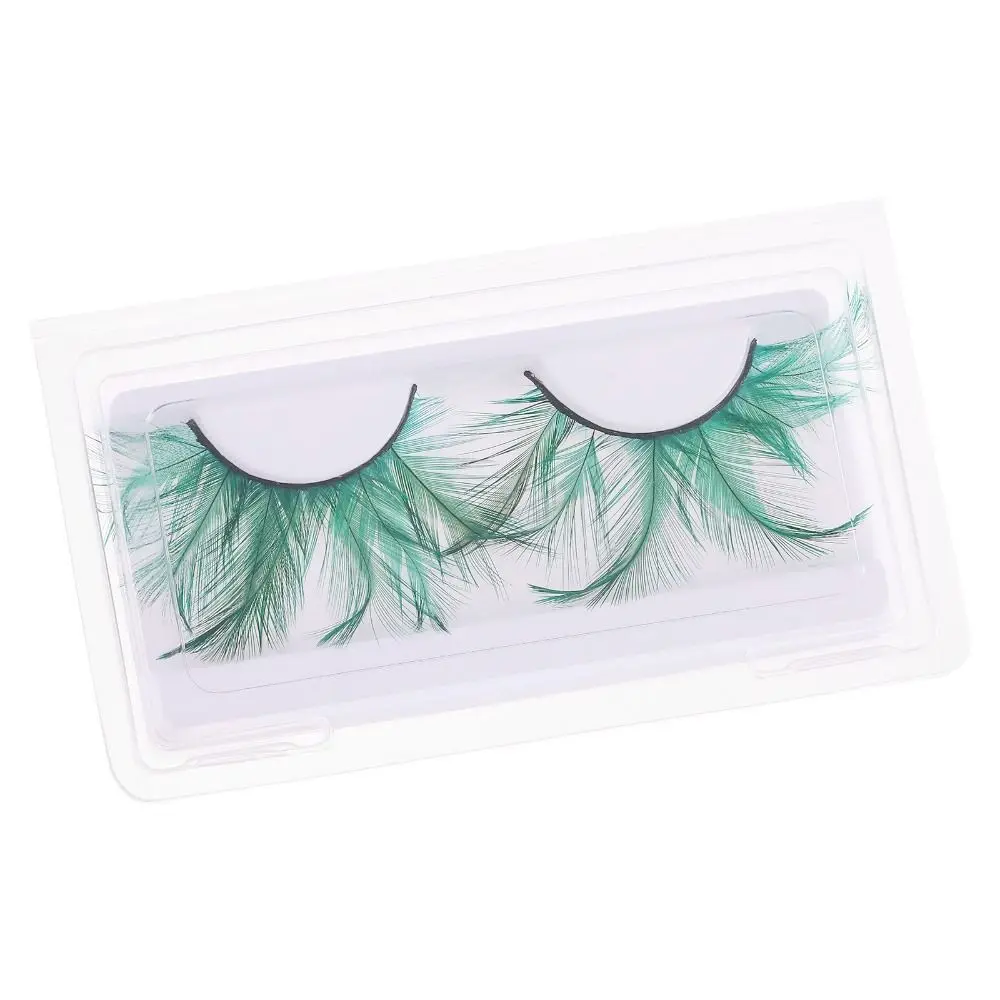 Feather False Lashes Feather Eyelashes Exaggerated Extra Long Green Eyelash Extension Masquerade