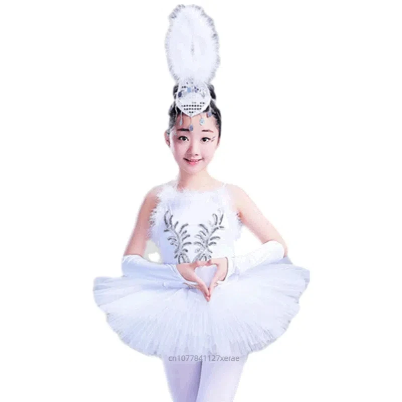 

Костюм для балета и танцев для девочек, детское белое пушистое марлевое платье «Лебединое озеро» Four Little Swans, комплект костюмов для выступлений