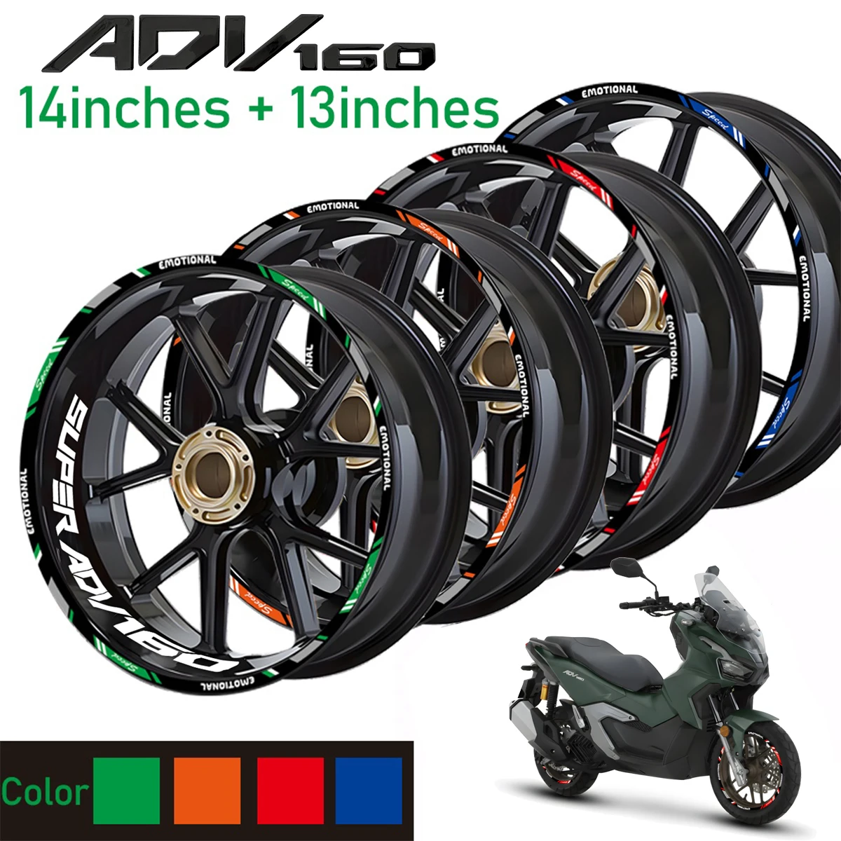 

Для ADV160 спереди 14 дюймов задняя 13-дюймовая ступица колеса внутренняя обод полосатая лента наклейка светоотражающая виниловая наклейка ADV 160 аксессуар для мотоцикла
