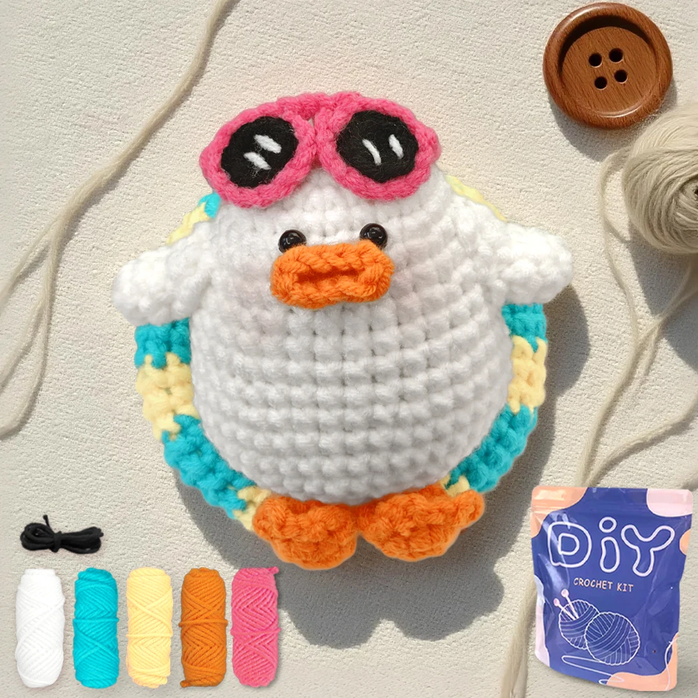 YAMAXIN DIY かぎ針編みキット 初心者向け 水泳をするアヒル クラフトツールセット 初心者向け 簡単な芸術と工芸品 編み物