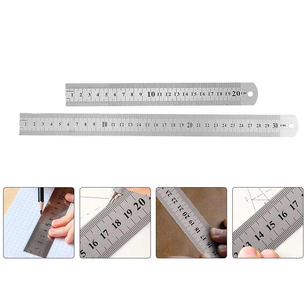 

2pcs Stainless Steel Straight Rulers Thickened Measuring Tools Woodworking Drawing Office Engraved Precision Scale