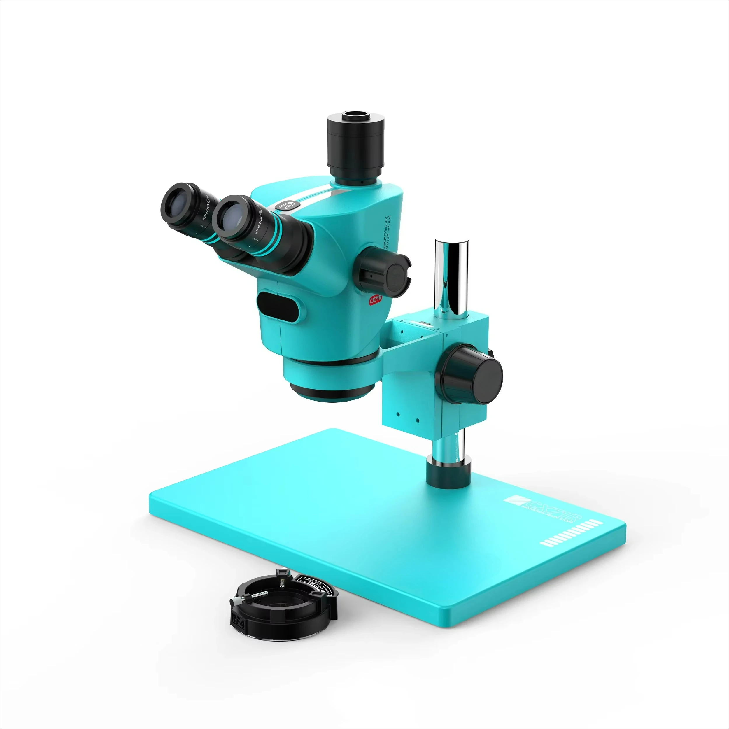 CX71R New Focus Trinocular Stereo Microscope 6.5x-65x Ergonomic Design 10X/23MM Eyepice for Phone Soldering PCB Repair