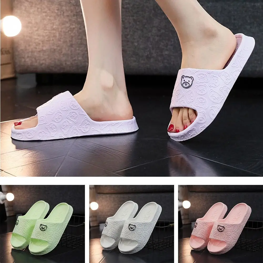 

Fashion Women's Slippers Soft EVA Flat Slippers Cute Bear Decoration Lithe Thin Casual Shoes Non-Slip Solid Color Beach Sandals