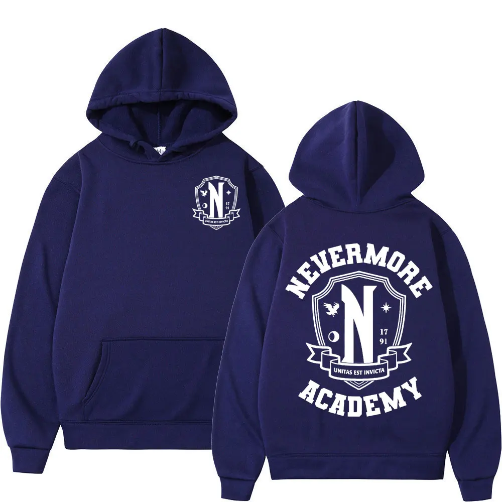 Sudadera con capucha con estampado de Nevermore Academy para hombre y mujer, suéter informal Vintage con capucha, moda urbana de gran tamaño