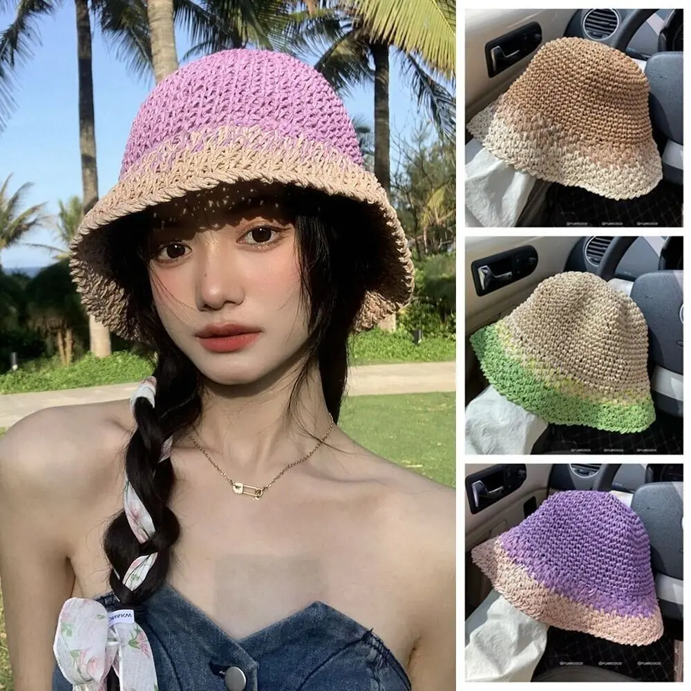 

New Straw Sunshade Hat Hand Weaving UV Protection Sun Cap Portable Fisherman Hat Women