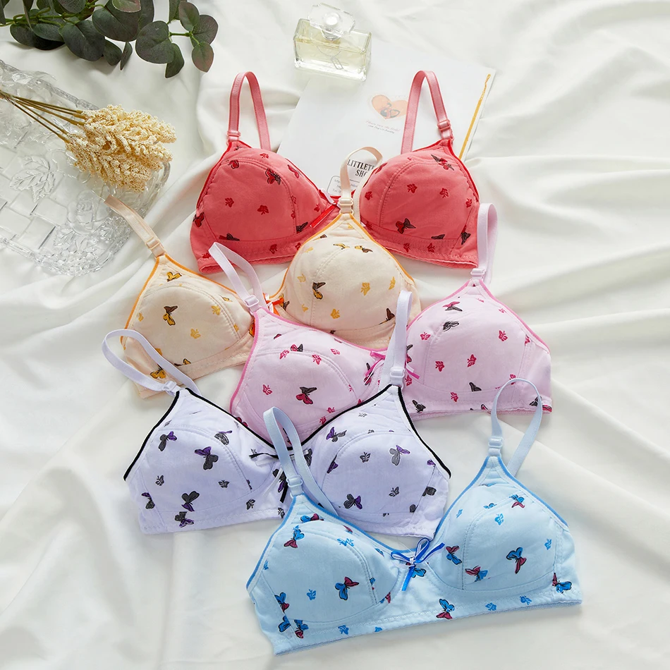 Women Adjustable Fresh Butterfly Printed Thin Bra Soft Comfortable Breathable Women Bra Daily Wear Simplicity Underwear