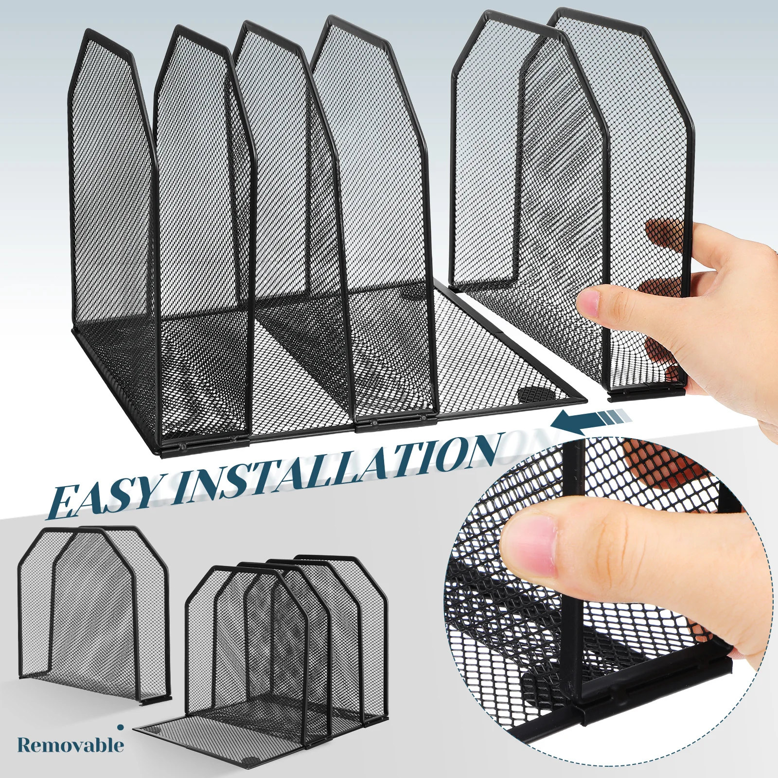 5-Section Vertical Desk Organizer Metal Mesh File Holder For Office Home Classroom Desktop Storage Upright Document Tray