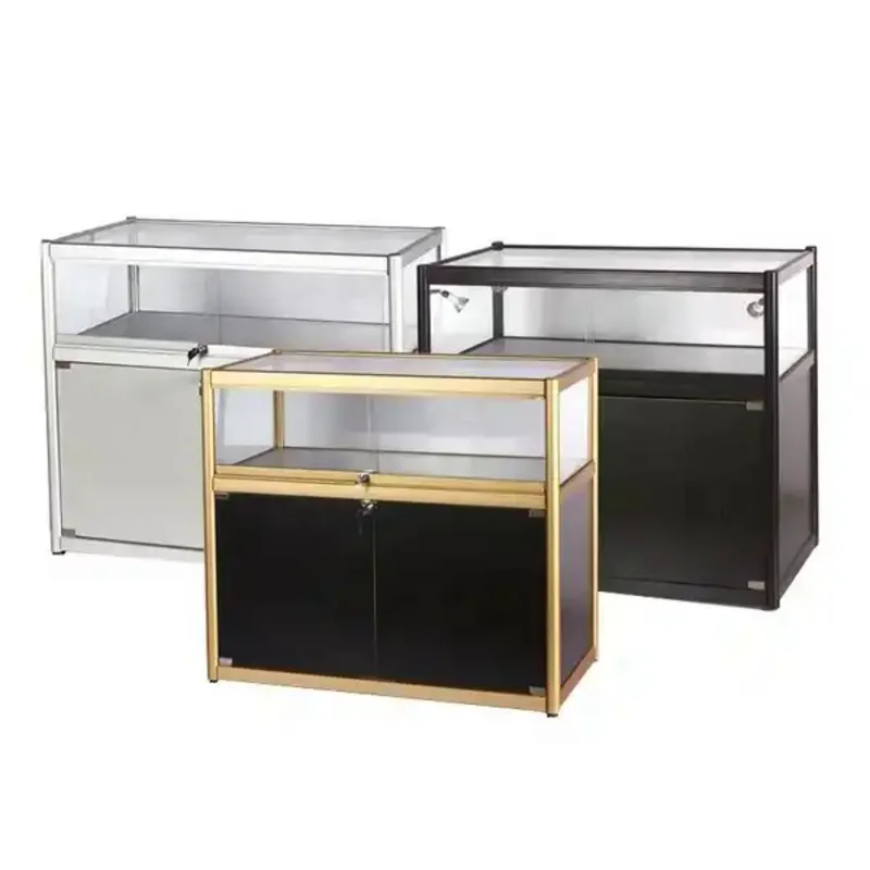 

Custom. hot sale factory price fashionable mall aluminum lockable with slide door glass display cabinet glass showcase for Smoke