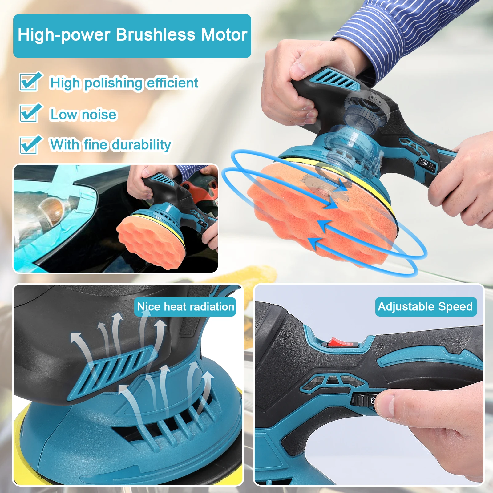 Cordless  Car Polisher 6 Gears of Speeds Adjustable Electric Auto Polishing Machine Multifunctional Home Cleaning Metal Waxing