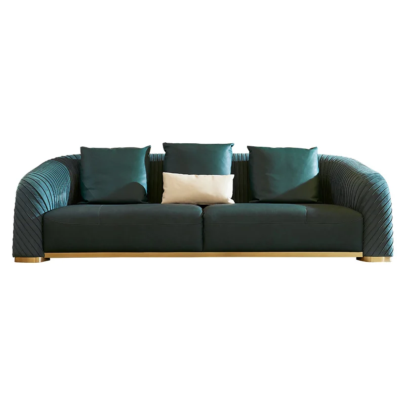 

Modern three-seat rectangular fabric corner sofa solid wood reclining combined basic oil wax living room furniture education