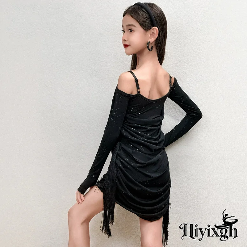 Latin Dance Costume Children's Strap Backless Thin Sparkling Dress Tassel Skirt Dance Practice Performance Dancewear