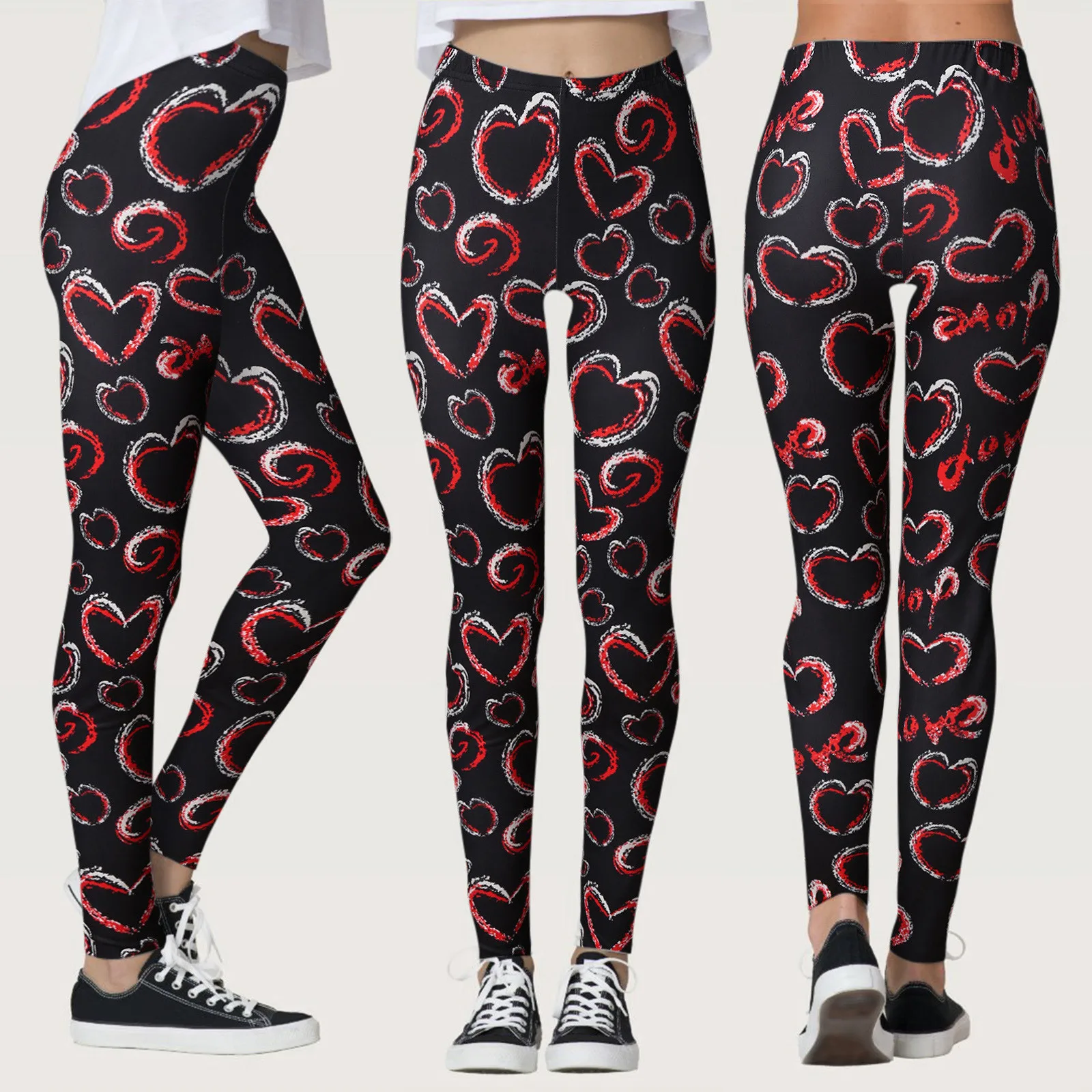 

2024 Women's Valentine's Day Fashionable Love Printed Pattern Tight Fitting Yoga Leggings Slim Fit Gym Wear Sports Pants Costume