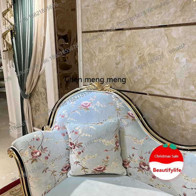 French solid wood chaise longue European beauty couch American neoclassical fabric lazy recliner bedroom furniture