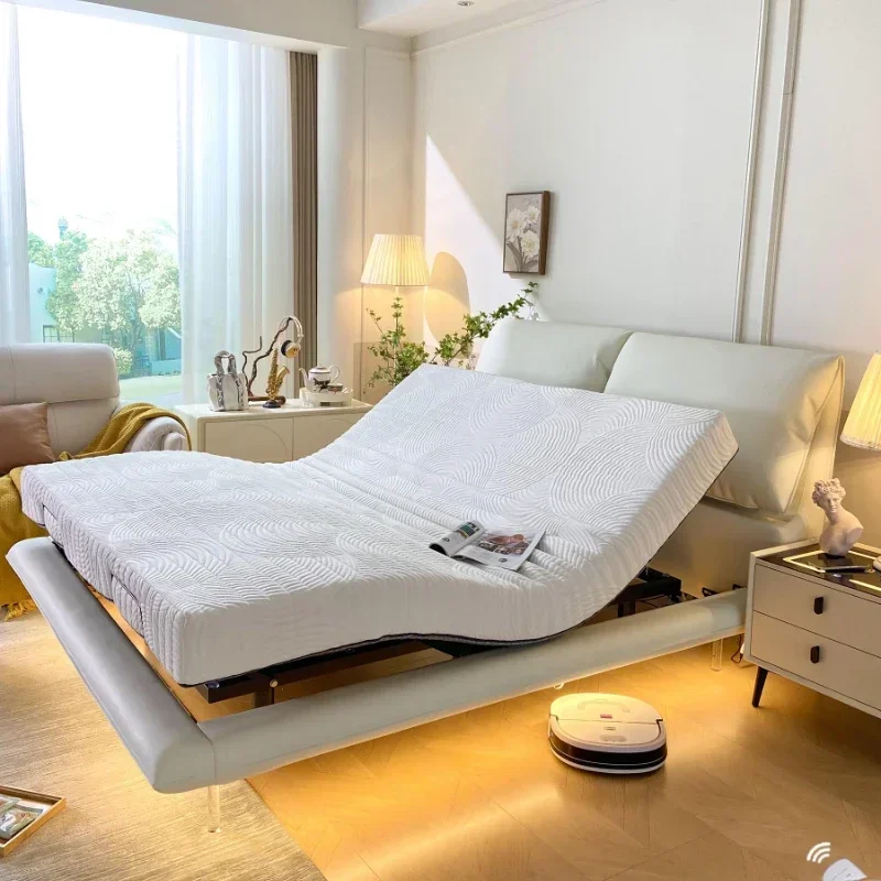 

Электрическая подвесная кровать, современная минималистичная двуспальная минималистичная сетчатая красная кремовая кожаная кровать