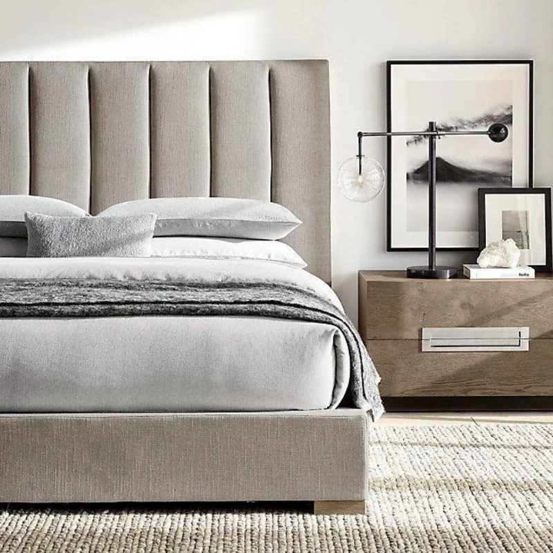 

Nordic soft bag fabric bed minimalist double bed simple modern flush edge 1.8 meters wedding bed master bedroom light