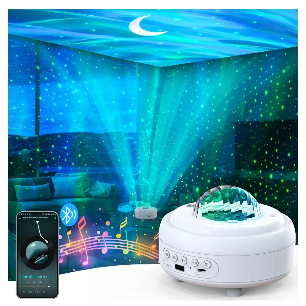 Sternprojektor mit Bluetooth-Audio – 2400 mAh Galaxy-Nachtlicht, Aurora-Projektor für Schlafzimmer, wiederaufladbare USB-Stimmungslampe