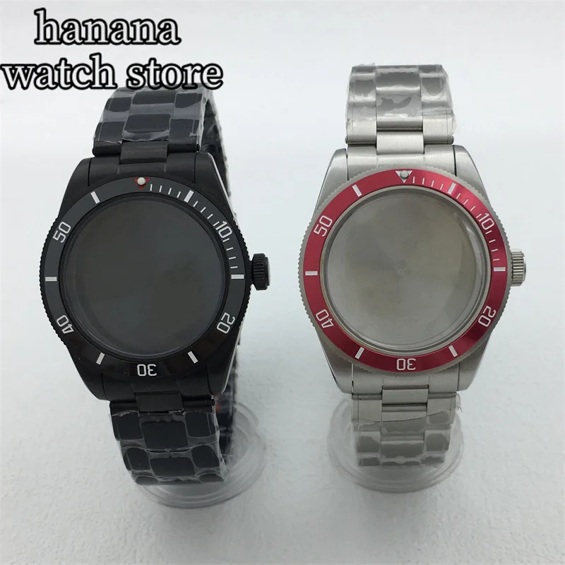 Caja de cristal de zafiro con cúpula plateada, negra y oro rosa de 39 mm, pulsera de acero inoxidable, adecuada para NH34 NH35 NH36 PT5000 ETA 2824 sport
