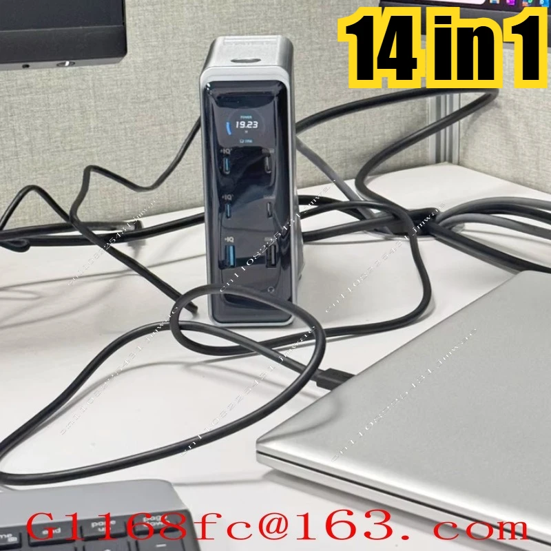 14 in 1 Tuo Intelligent Control Screen Display Charging Station 160W Fast Charging HDMI Dual 4K10Gbps Network Port Converter