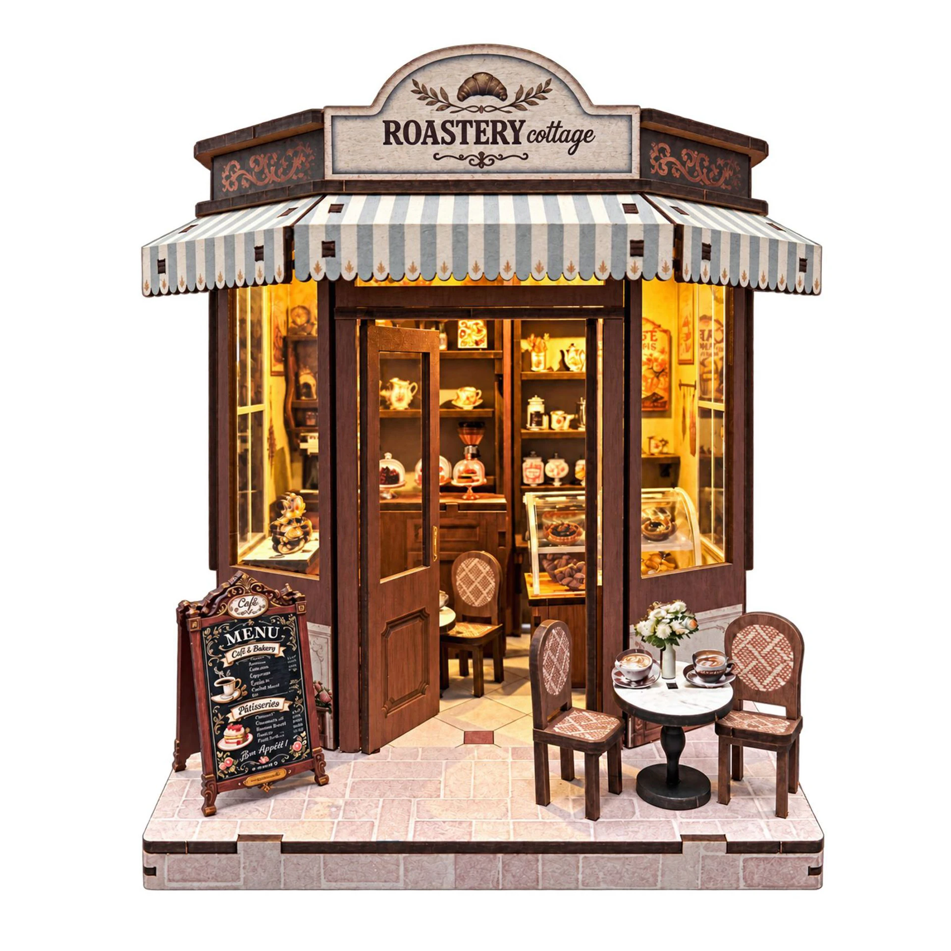 DIY Wooden Roastery Cottage Miniature Model Kits With Furniture Puzzles Bakery Casa Dollhouse for Friends Christmas Gifts