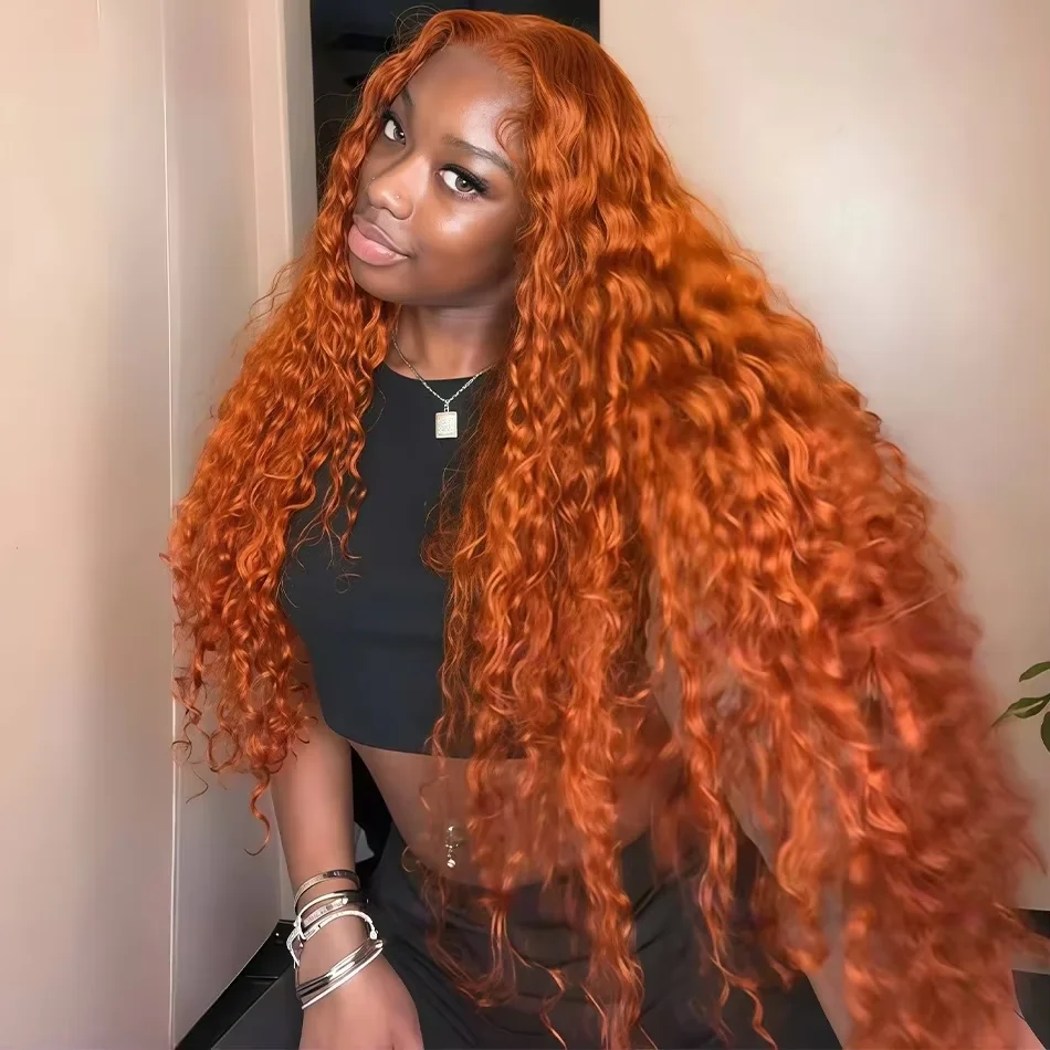 # 350 الزنجبيل البرتقالي الماليزي موجة عميقة 13x6 HD الدانتيل الجبهة خصلات الشعر المستعار الإنسان النساء 13x4 الدانتيل الباروكات الأمامية 5x5 غلويليس إغلاق شعر مستعار