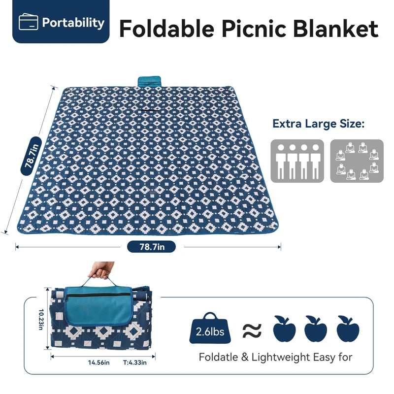 200cm*200cm Extra Large Picnic Mat Floral Outdoor Baby Game Mat Portable Thick Foldable Camping Mat Tent Ground Trekking Blanket