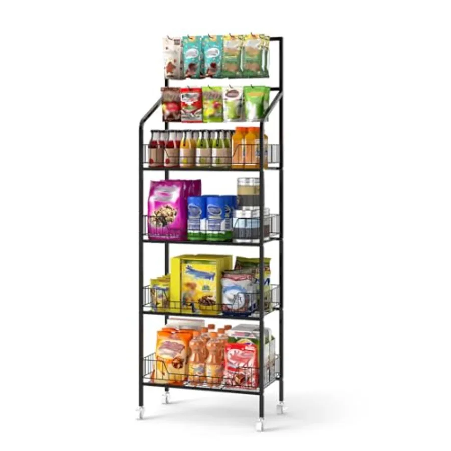 

4-х уровневая розничная стойка для закусок, витрина, розничная витрина для продавца конфет, черная металлическая полка для демонстрации закусок с колесом