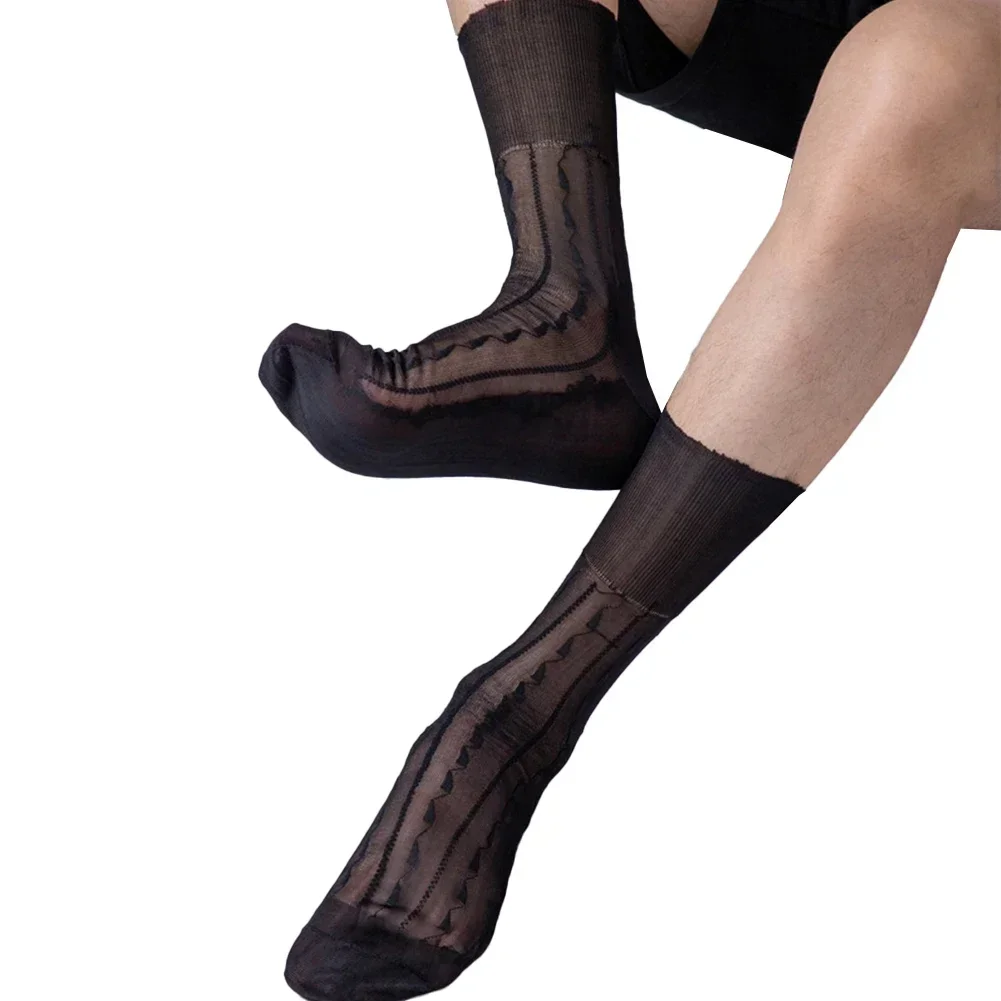 Sheer Tube Socks Mens Ultra-thin Socks Brand New Breathable Nylon See-Through Sexy Silky Ultra-thin Wear Traceless