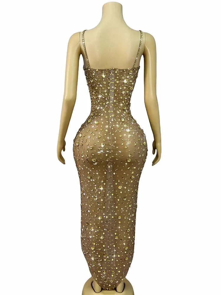 고품질 핫 스탬핑 섹시한 서스펜더 탄력 메쉬 비대칭 드레스 2025 신상 맞춤 여성 의류