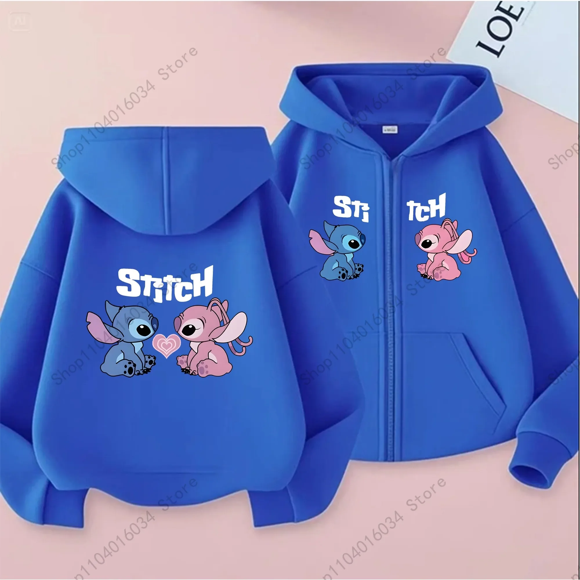 سترة بغطاء للرأس بسحاب للأطفال من Disney Official Park - سترة خريف وشتاء مع غرز لطيفة ورسومات ملاك #4