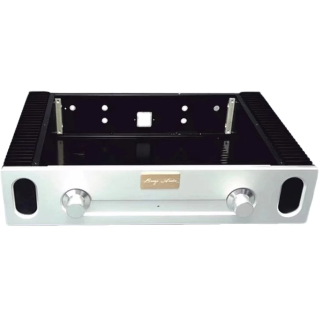 Áudio do chassi BRZHIFI BZ 430905   Caixa de amplificador de potência com botão duplo, toda em alumínio, caixa de radiador duplo, audiophile, faça você mesmo