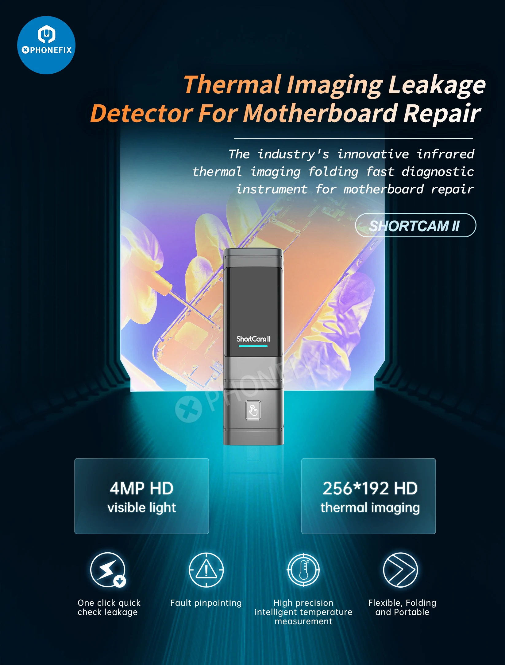 Imagem -04 - Shortcam ii Folding Infrared Thermal Imager Pcb Fault Diagnosis Tool Telefone Motherboard ic Fults Detectando Instrumento Mais Novo