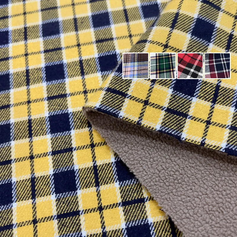Cotton Plaid Bonded Polar Fleece Fabric, Winter Thick Warm Fleece Lined Cloth for Shirts Pajama Pants Sleepwear Sewing Material