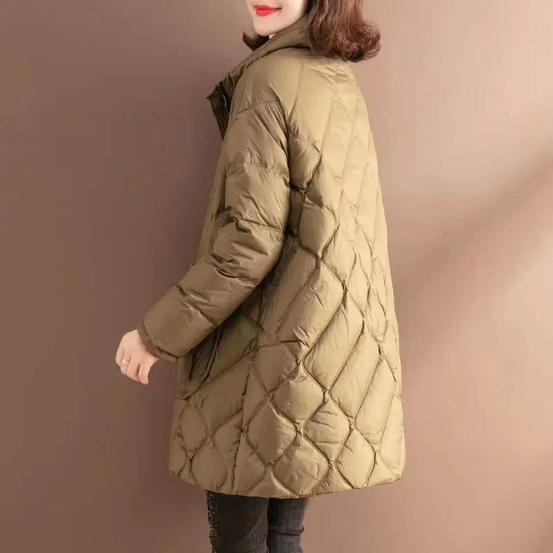 Autumn Winter Cotton Coat Women's Clothing Trend Quilted Jackets Warm Vintage Pocket Windproof Outerwear Long Sleeve Design Tops