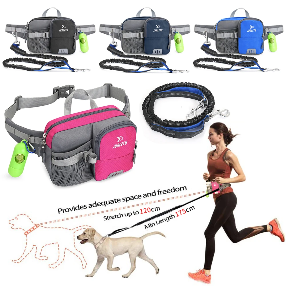 Retractable Hands Free Dog Leash with Waist Bag Reflective Stitches Phone Pouch Waist Pouch for Walking Jogging Running Your Dog