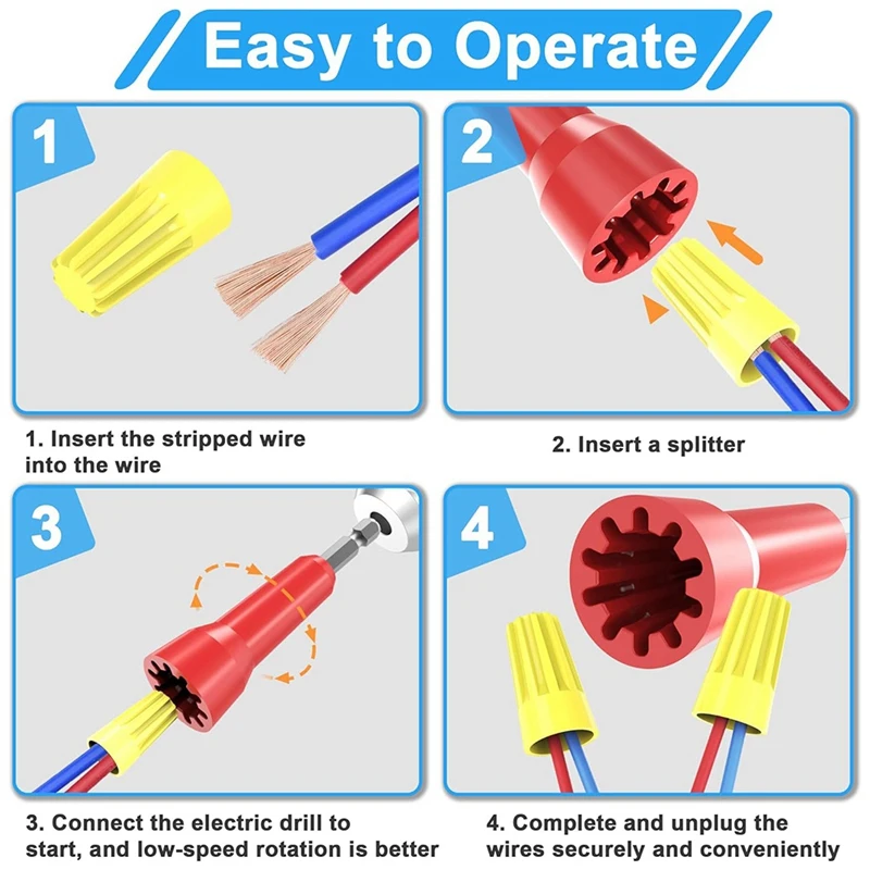 Wire Twister Tool 3PCS Wire-Nut Twiter With 100Pcs Wire Caps For Drill,Spin Twist Wire Connector,Wire Twister Tool