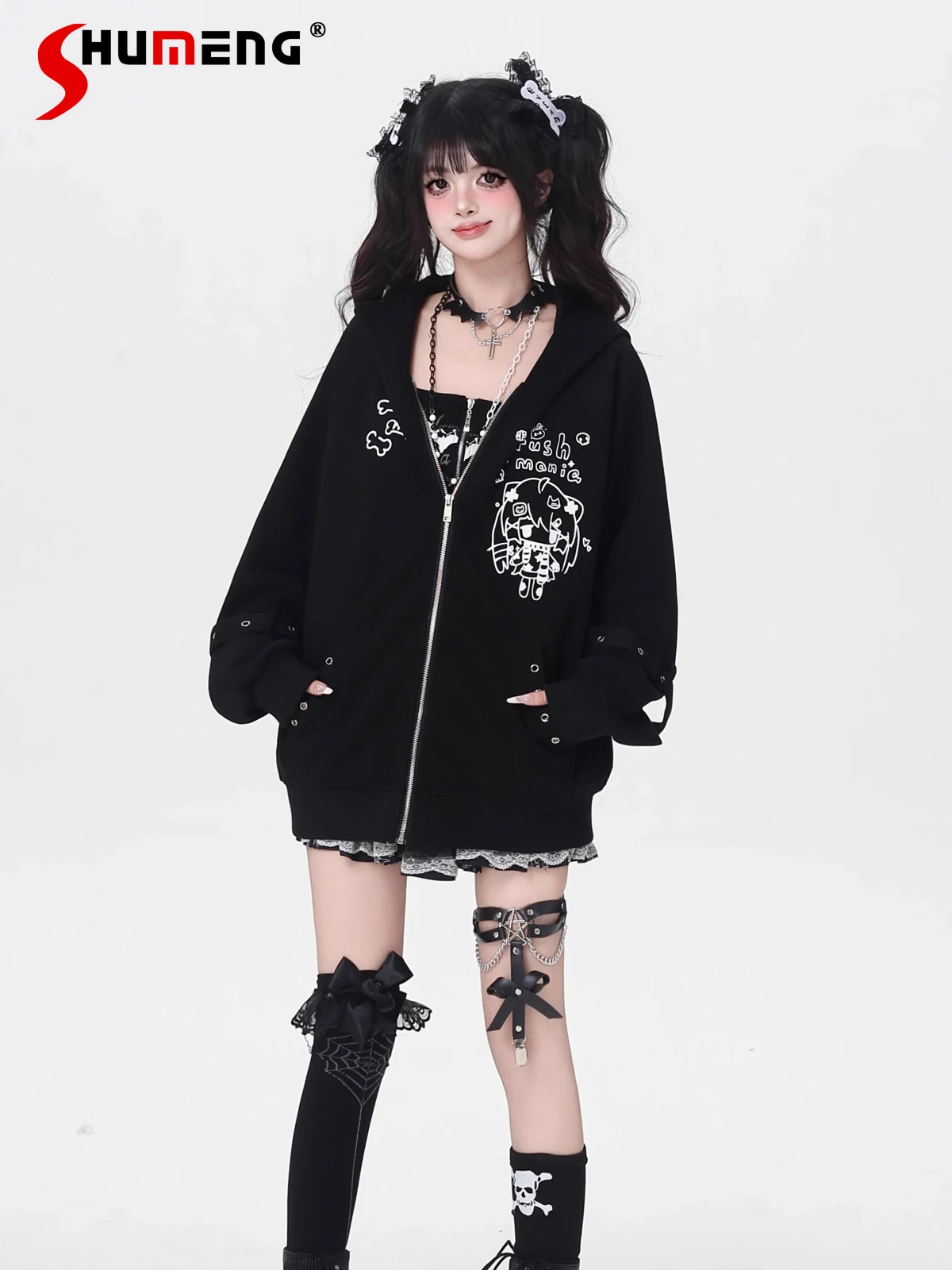 

Streetwear Sweet Cool Girl Y2K Hoodies Cute Cartoon Print Zipper Long Sleeve Loose Casual Versatile Sweatshirts Jackets Women