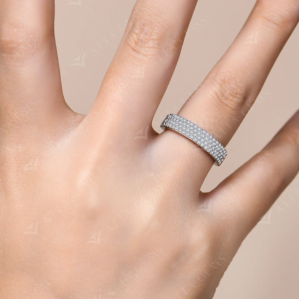 ATTAGEMS Sparkling Moissanite Ring for Women Men Real 14K 18K AU750 Yellow Gold Half Eternity Wedding Band Fine Jewelry With GRC