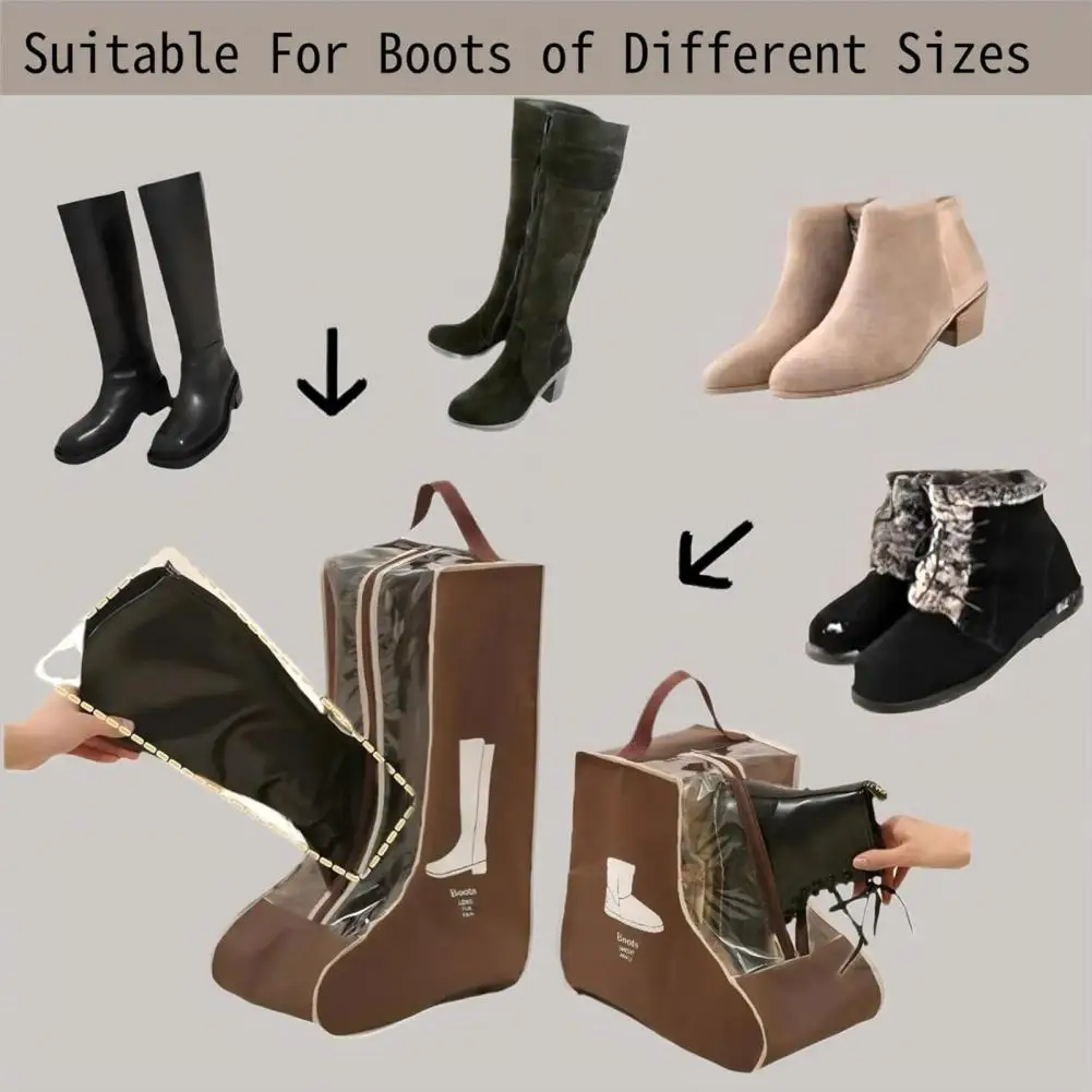 3 pçs botas sacos de armazenamento fecho de zíper bolsa de sapato dobrável à prova de poeira à prova de umidade organizador de sapato transparente com alça