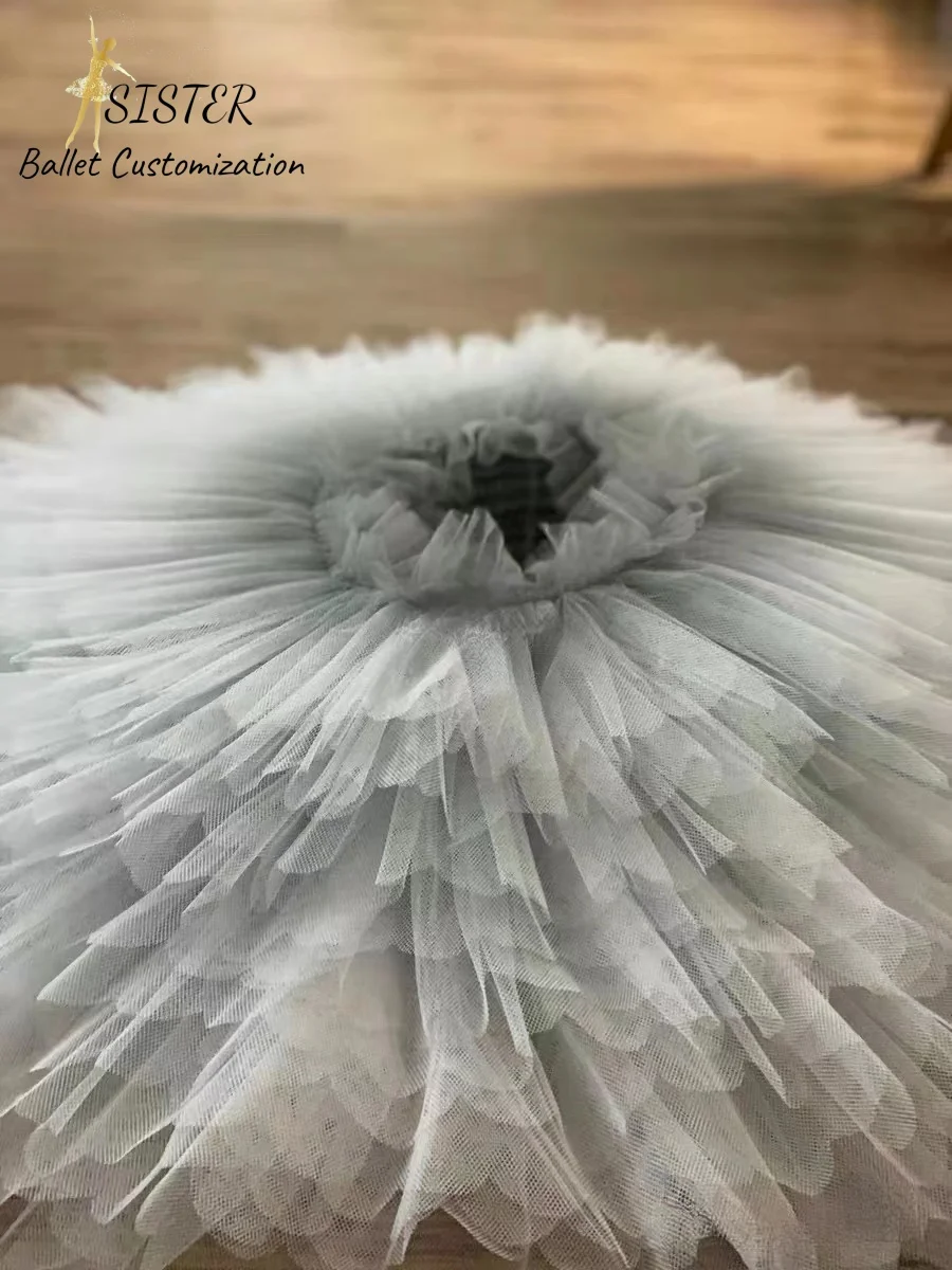 New Ballet practice dress HALF TUTU gauze dress private custom high-end adult children professional gradient grey