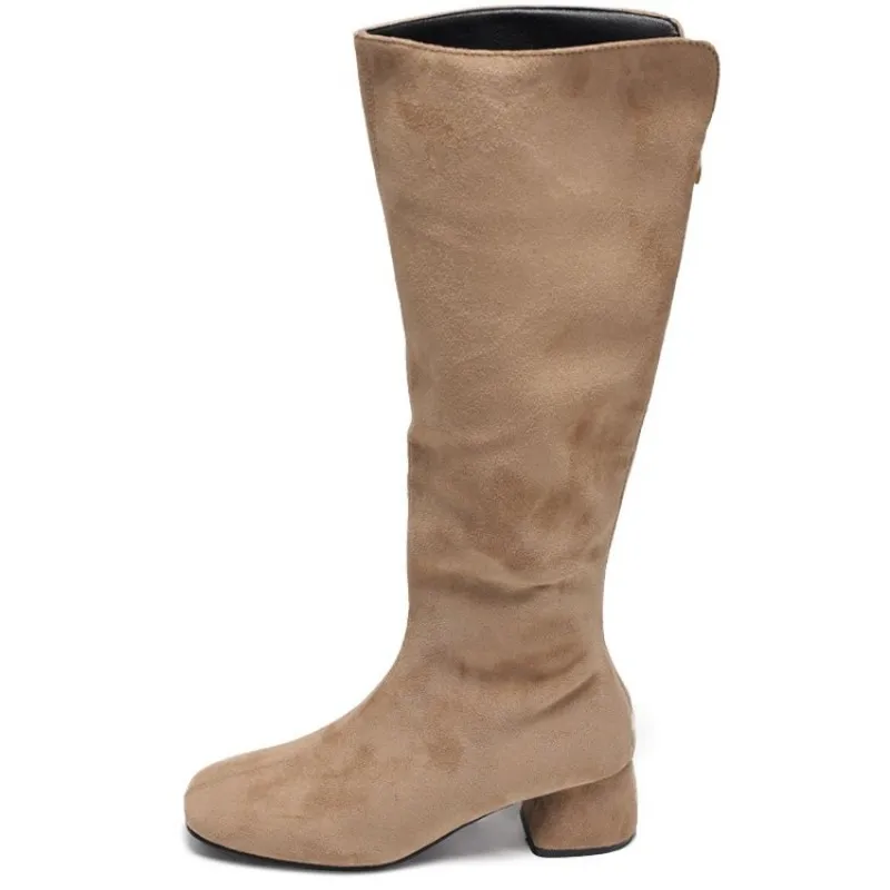 Herbst/Winter Damen-Stiefel mit Rundem Zeh und Dicker Sohle - Elastisch - Rückseitiger Reißverschluss - Samt-Finish - Bequem und Warm - Absatz ist Übergroß – Detail 18