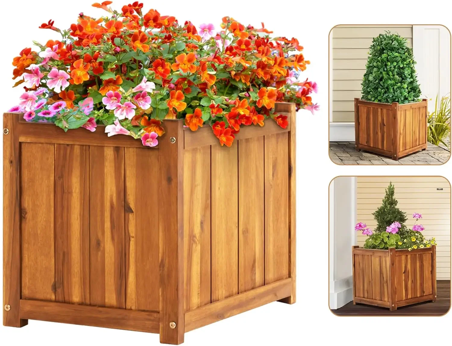 

Idzo Hardwood Outdoor Flower Box, Durable Acacia Wood Flower Boxes for Outdoor Plants with Ergonomic Handles